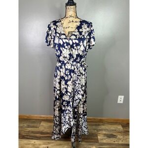 Nicole Miller floral faux wrap dress midi maxi large wedding guest party event